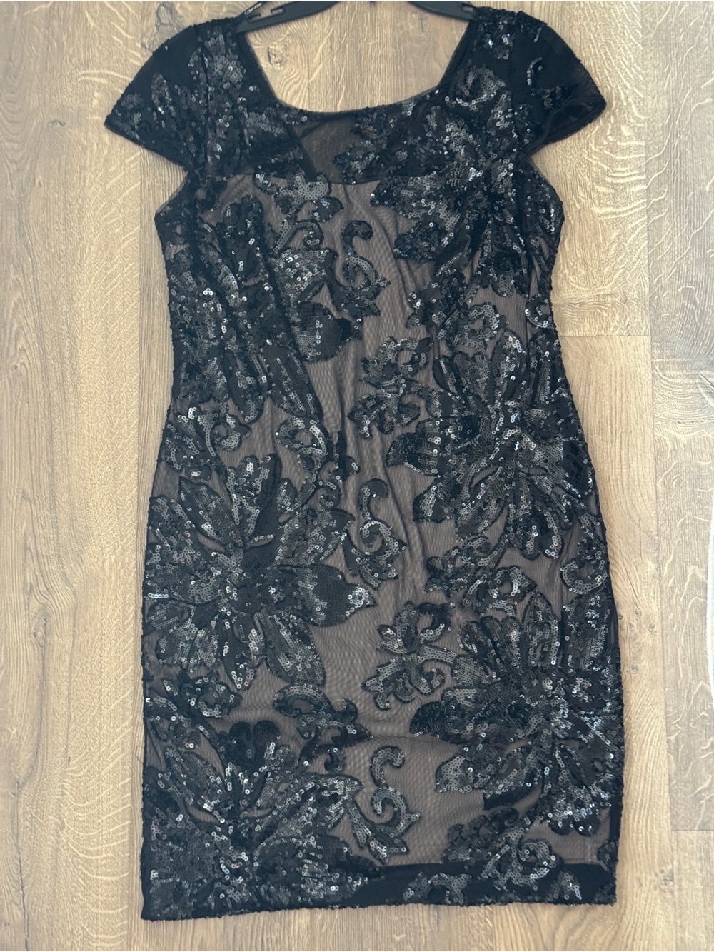 Calvin Klein Black Sequin Floral Midi Dress